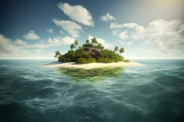 A tropical island situated in the middle of an ocean. Generative AI