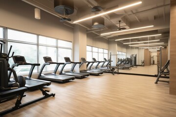Fototapeta na wymiar Clean gym with ample lighting for a sanitized workout session. Generative AI