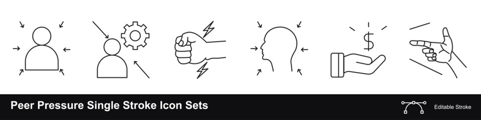Peer Pressure stressed people with lot of disturbance day to day life  Single Stroke Icon Sets