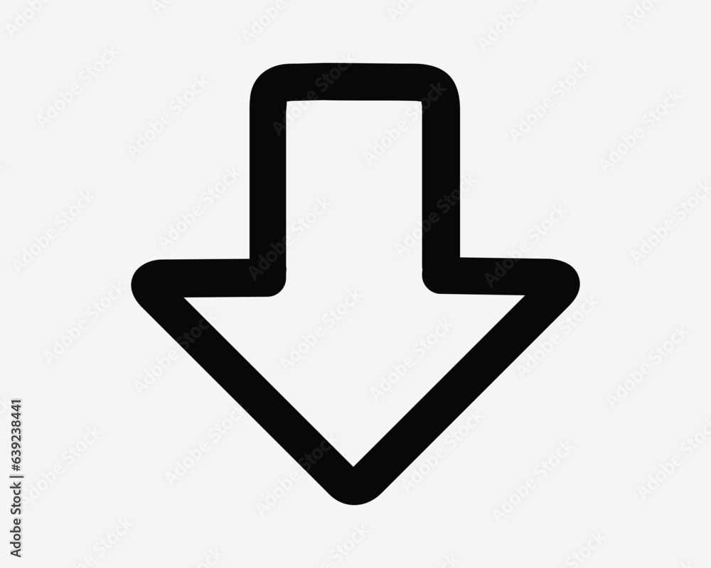 Poster down arrow line icon downward backward below under underneath reverse blackout back path route here 