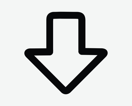 Down Arrow Line Icon Downward Backward Below Under Underneath Reverse Blackout Back Path Route Here Pointer Point South Escape Road Sign Symbol Vector