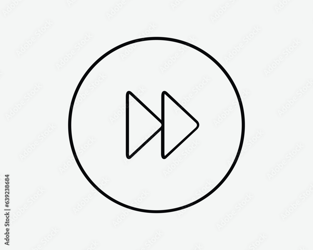 Poster fast forward round thin line icon skip next music media control circle button black white outline sh