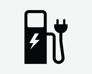 EV Charger Icon Electric Vehicle Electricity Power Charging Station Car Renewable Supply Black White Shape Vector Clipart Illustration Sign Symbol