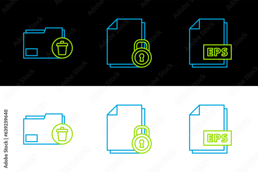 Poster set line eps file document, delete folder and document and lock icon. vector