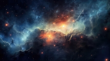 Naklejka premium universe, galaxy, colorful stars, nebula, planets, background, panorama, wallpaper