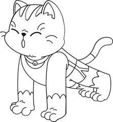 Cute cat doing exercise cartoon character outline, coloring page