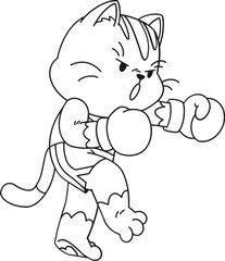 Cute cat doing exercise cartoon character outline, coloring page