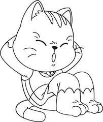 Cute cat doing exercise cartoon character outline, coloring page