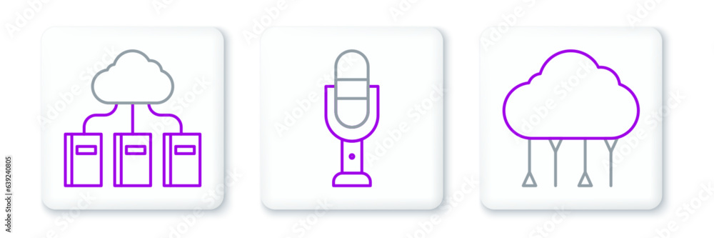 Canvas Prints set line network cloud connection, cloud online library and microphone icon. vector