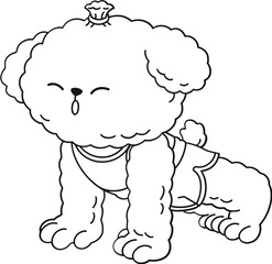 Cute poodle dog doing workout, kids coloring page