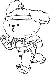 Cute poodle dog doing cardio, kids coloring page