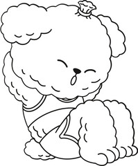 Cute poodle dog doing sit up, kids coloring page