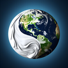 Ying-yang symbol. Cloud cover on Earth. Weather and climate change concept illustration.