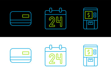 Set line ATM and money, Credit card and Calendar icon. Vector