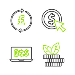 Set line Dollar plant, Cryptocurrency exchange, Coin money with dollar and pound icon. Vector