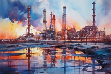 Naklejka premium Plant smoke ecology refinery production energy chimney factory pollution industrial