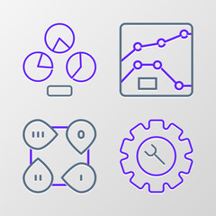 Set line Wrench and gear, Infographic element, Graph, chart, diagram and Pie infographic icon. Vector
