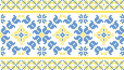 Vector illustration of Ukrainian ornament in ethnic floral style, identity, vyshyvanka, embroidery for print clothes, websites, banners. Background. Geometric design