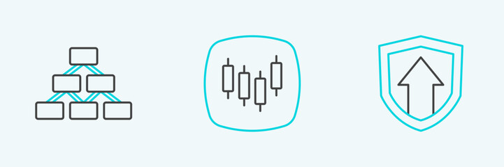 Obraz premium Set line Financial growth, Hierarchy organogram and Browser with stocks market icon. Vector