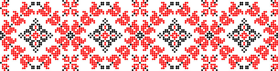 Obraz premium Vector illustration of Ukrainian ornament in ethnic floral style, identity, vyshyvanka, embroidery for print clothes, websites, banners. Background. Geometric design