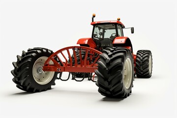 3D rendering of farm tractor pulling disc harrow on a white background. Generative AI