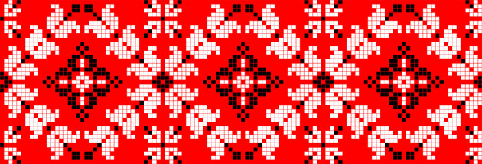 Vector illustration of Ukrainian ornament in ethnic floral style, identity, vyshyvanka, embroidery for print clothes, websites, banners. Background. Geometric design