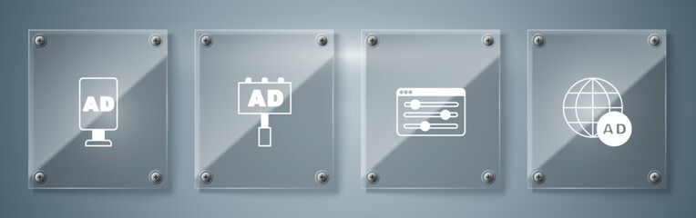Set Advertising, Browser setting, and . Square glass panels. Vector