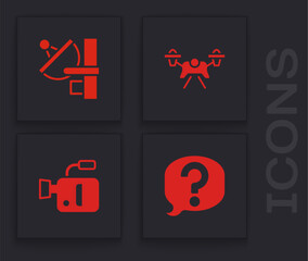 Set Speech bubble chat, Radar, Drone and Cinema camera icon. Vector