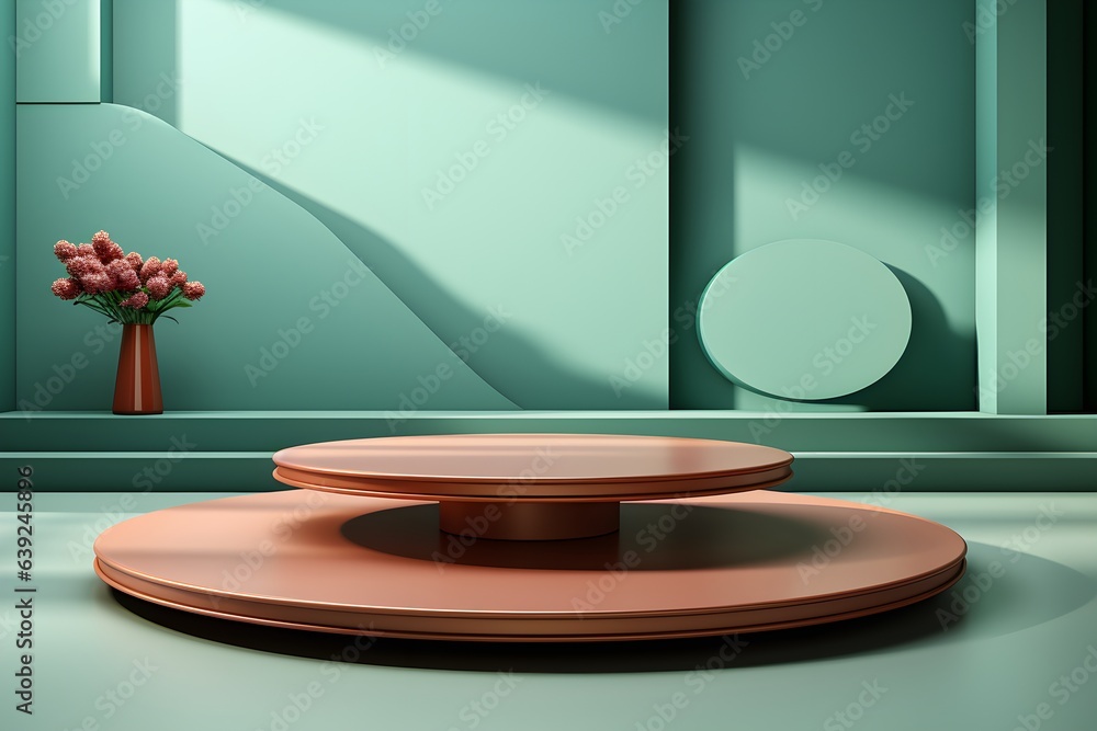 Poster 3d realistic podium for product shooting with a lot of space to put a product with abstract scene co