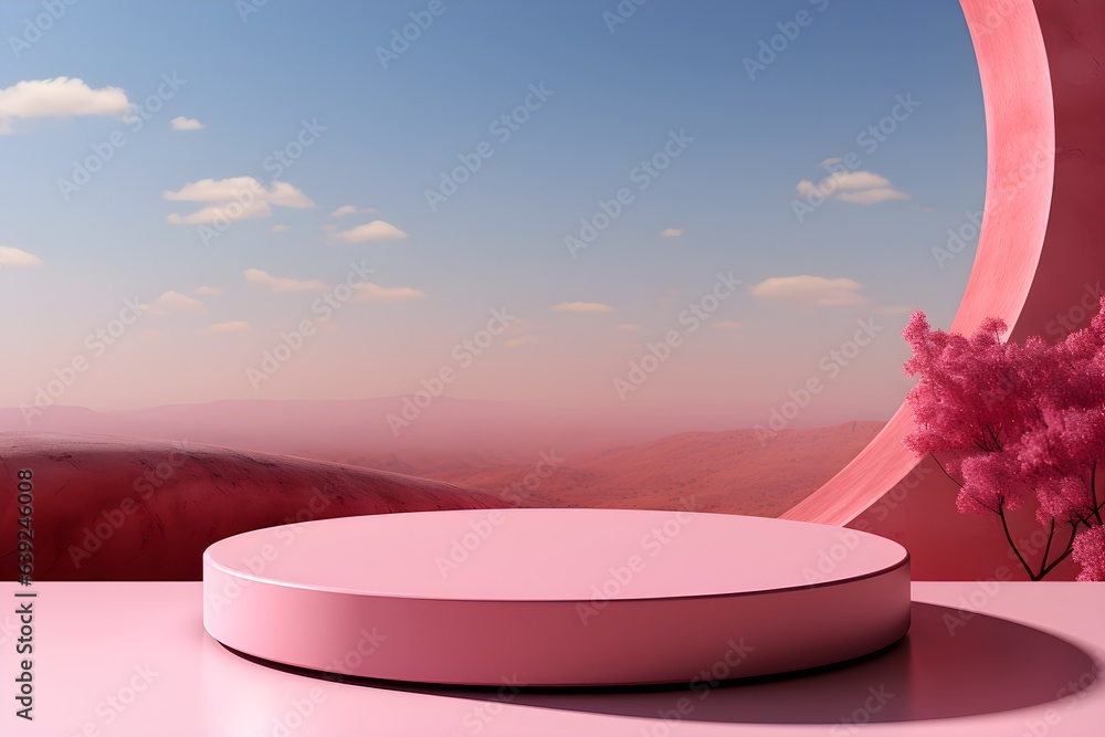 Poster 3d realistic podium for product shooting with a lot of space to put a product with abstract scene co