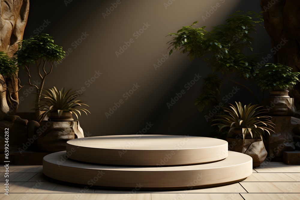 Poster 3d realistic podium for product shooting with a lot of space to put a product with abstract scene co