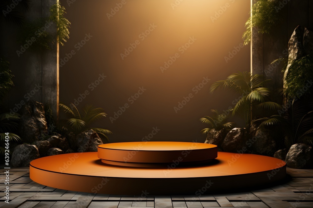 Poster 3d realistic podium for product shooting with a lot of space to put a product with abstract scene co