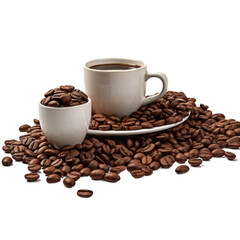 Fototapeta premium Coffee Beans and Mugs Gift Set isolated on transparent background. Generative AI