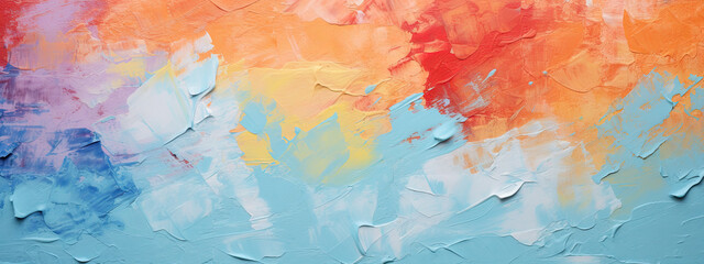 hermoso fondo moderno de pintura abstracta en colores, rojo, naranja, amarillo , turquesa, azul y blanco, con textura rugosa - obrazy, fototapety, plakaty