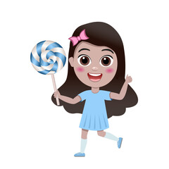 child licks lollipop. happy cute little kid boy and girl eat candy and sweets. Unhealthy eating. Lollipop 