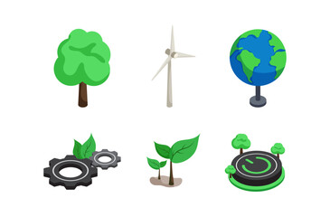 Green technology isometric icons set.