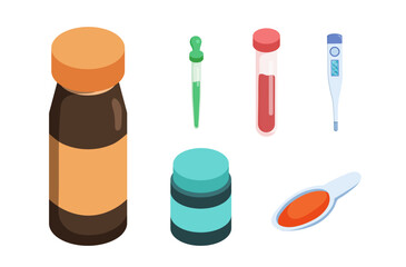 Healthcare element isometric icons set.
