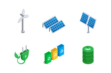 Green technology isometric icons set.