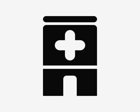 recommend clip art: Hospital Clinic Icon Medical Healthcare Building Health Care Emergency Room Center ER  Black White Shape Vector Clipart Graphic Artwork Sign Symbol