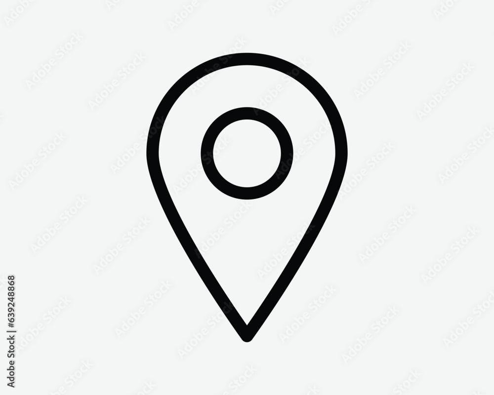 Poster location pin line icon position direction gps map geography travel trip navigation place thin black 