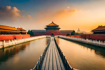  stunning HD image showcasing an intricate ancient palace surrounded by majestic walls, inspired by the essence of the Forbidden City