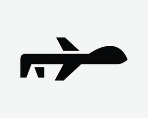 Military Drone Icon Remote Spy Plane Aircraft War Airplane Robot Black White Outline Shape Vector Clipart Graphic Illustration Artwork Sign Symbol