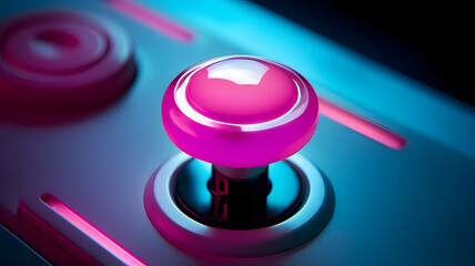 close up shot to retro gaming  joystick button on arcade machine