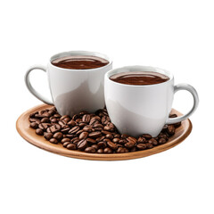 Coffee Beans and Mugs Gift Set isolated on transparent background. Generative AI