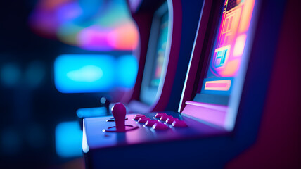 Close up shot to screen of an retro gaming arcade machine