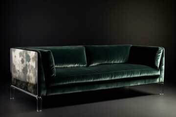 Sofa with see-through background in deep green color. Generative AI