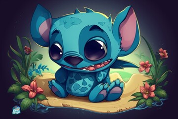 Stunning Lilo and Stitch stitch - great for stickers, art, or collecting. Generative AI - obrazy, fototapety, plakaty