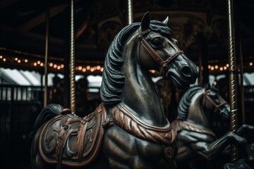 Fototapeta na wymiar A horse statue on a carousel. Generative AI