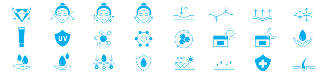 Skin care cosmetic line icons set. Vector Editable Strokes.