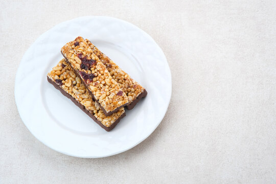 Cocoa Chia Cereal Bar, copy space
